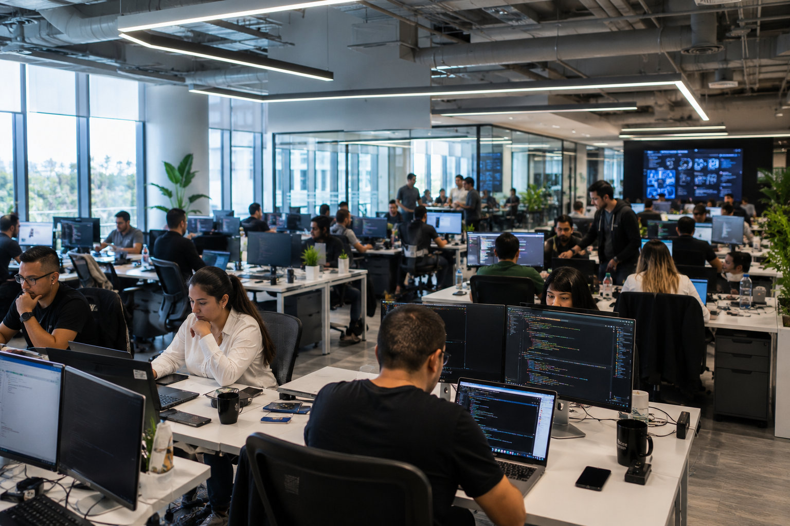 Equipo especializado trabajando en sistemas empresariales